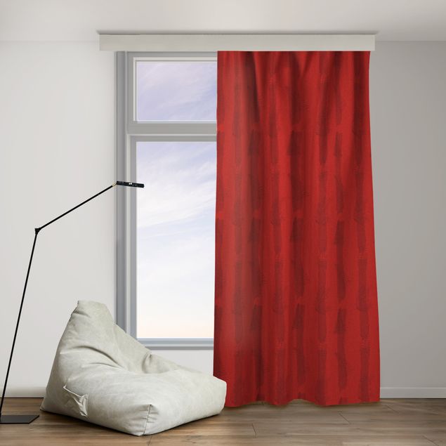 bespoke curtains Fern Illustration With Stripes - Red