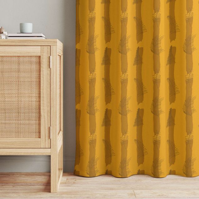 horizontal striped curtains Fern Illustration With Stripes - Warm Yellow