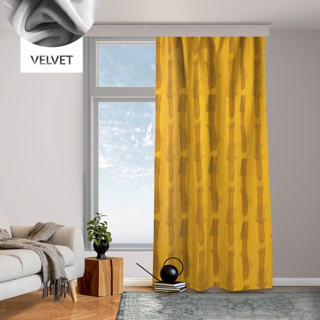 bespoke curtains Fern Illustration With Stripes - Warm Yellow