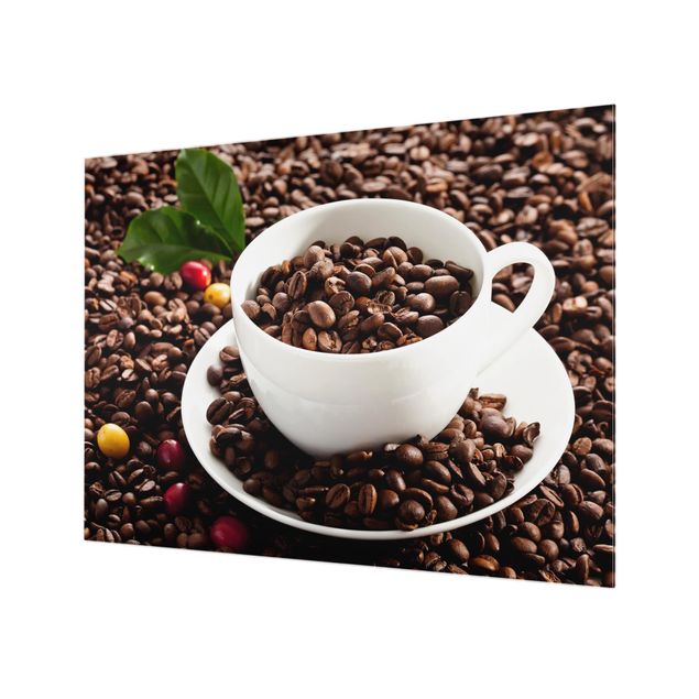 Glass Splashback - Coffee Cup With Roasted Coffee Beans - Landscape 3:4