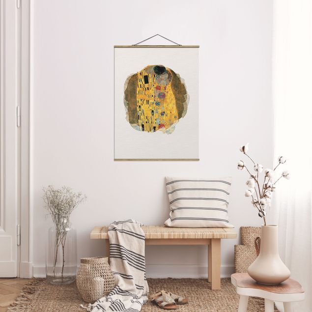 Fabric print with poster hangers - WaterColours - Gustav Klimt - The Kiss