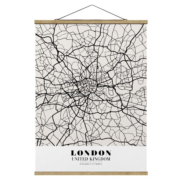 Fabric print with poster hangers - London City Map - Classic