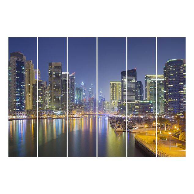 Sliding panel curtains set - Dubai Night Skyline