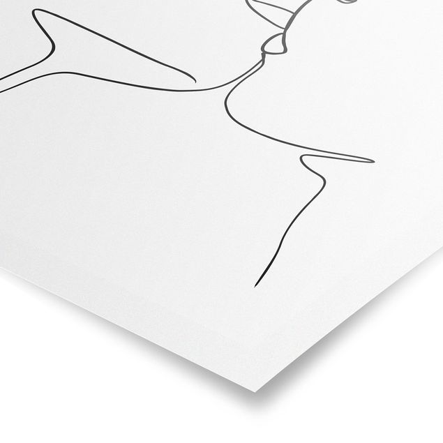 Poster - Line Art Kiss Faces Black And White