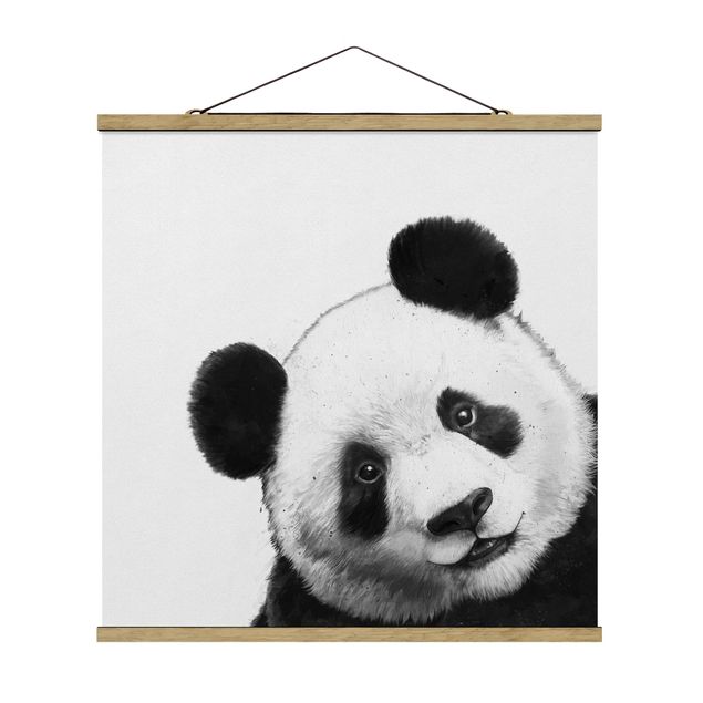 Fabric print with poster hangers - Illustration Panda Black And White Drawing