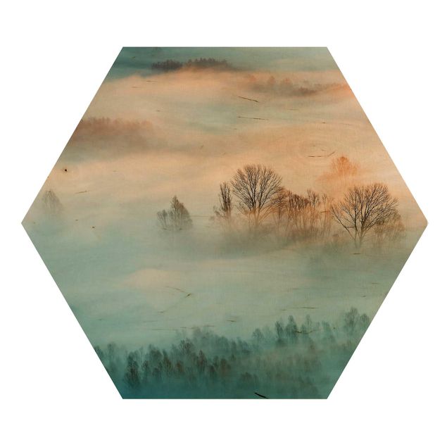 Wooden hexagon - Fog At Sunrise