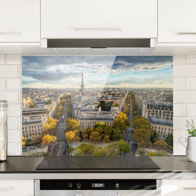 Glass splashback kitchen architecture and skylines Nice day in Paris