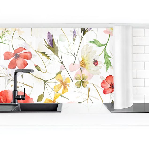 Kitchen wall cladding - Ladybird With Poppies In Watercolour