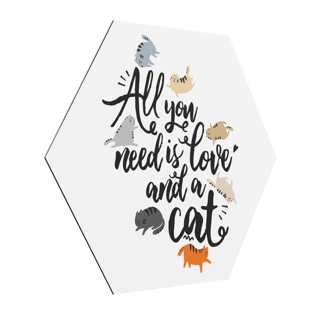 Alu-Dibond hexagon - All You Need Is Love And A Cat