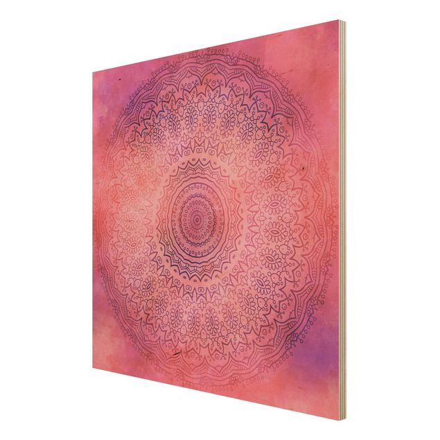Print on wood - Watercolour Mandala Light Pink Violet