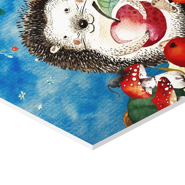 Hexagon Picture Forex - Watercolor Hedgehog In The Moonlight