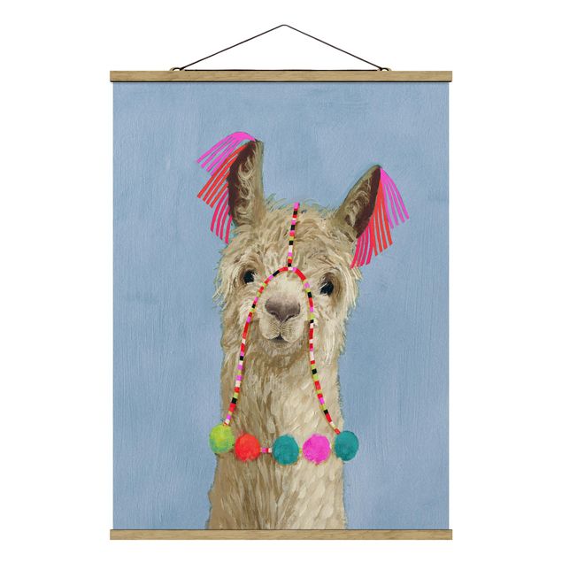 Fabric print with poster hangers - Lama With Jewelry IV
