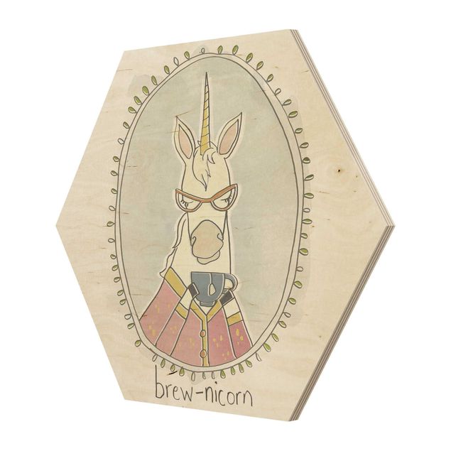 Wooden hexagon - Caffeinated Unicorn