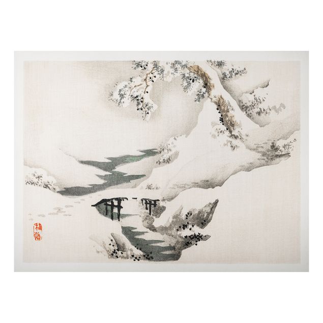 Print on aluminium - Asian Vintage Drawing Winter Landscape
