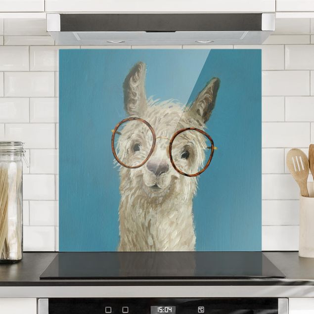 Glass splashback kitchen animals Lama With Glasses I