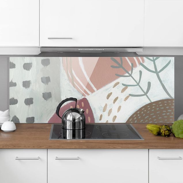Glass splashback kitchen abstract Carnival Of Shapes In Berry I