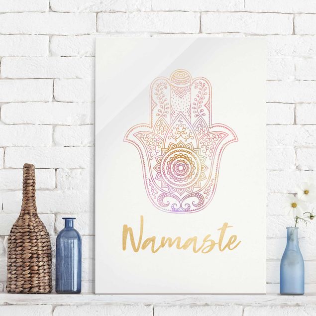 Glas Magnettafel Hamsa Hand Illustration Namaste Gold Light Pink