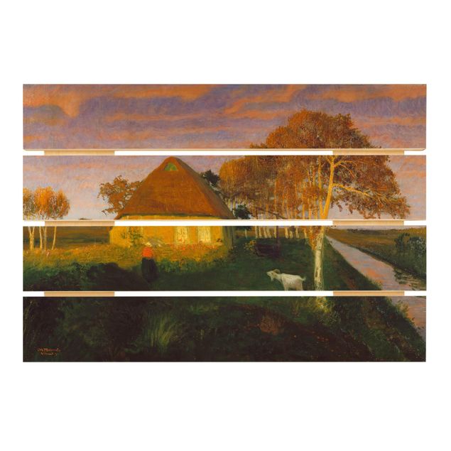 Print on wood - Otto Modersohn - Moor Cottage in the Evening Sun