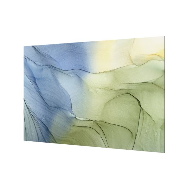 Splashback - Mottled Bluish Grey With Moss Green - Landscape format 3:2