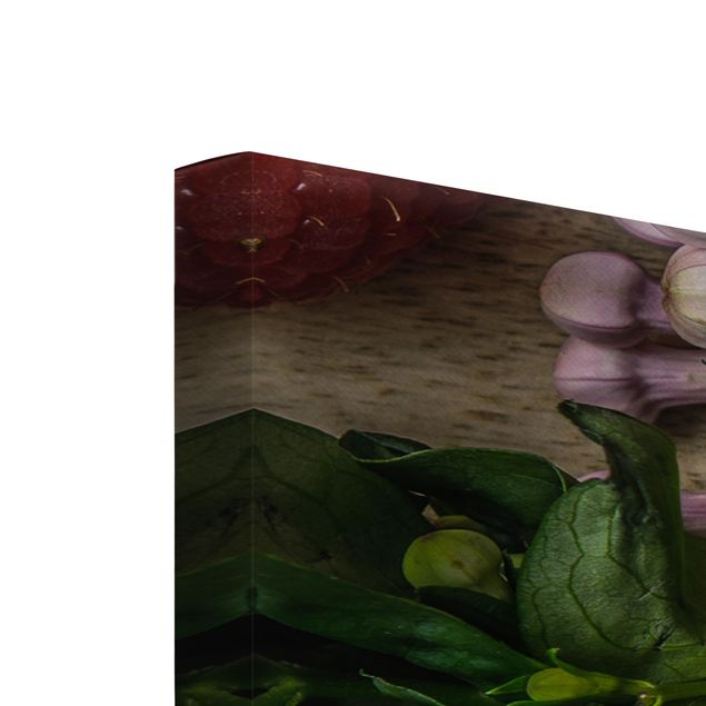 Print on canvas 3 parts - Flowers Raspberries Mint