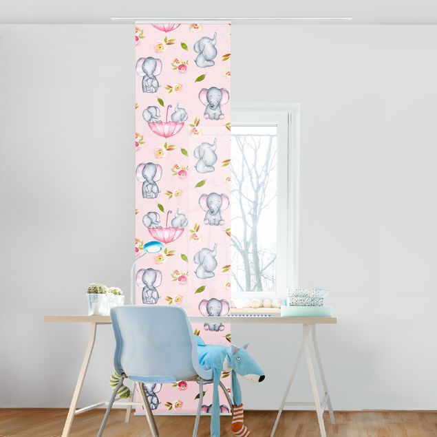 Sliding panel curtain - Elephant With Flowers In Front Of Pink