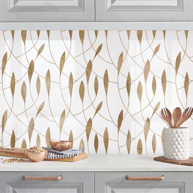 Kitchen splashback black and white Natural Pattern Sweeping Leaves In Gold II
