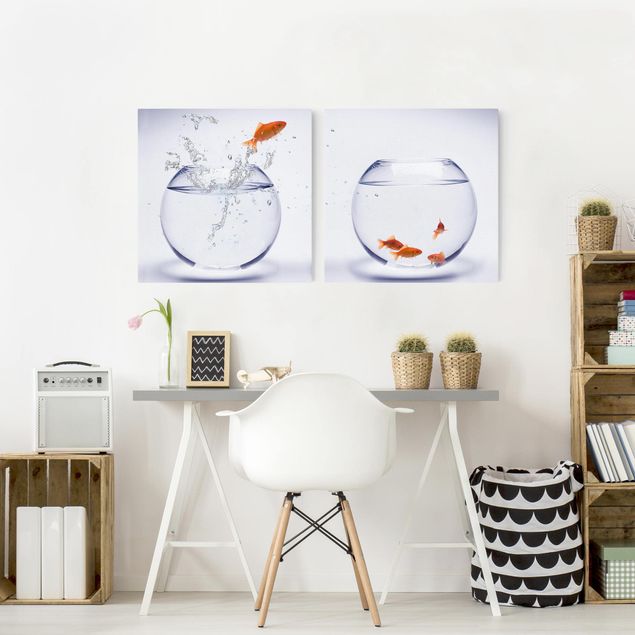 Print on canvas 2 parts - Flying Goldfish