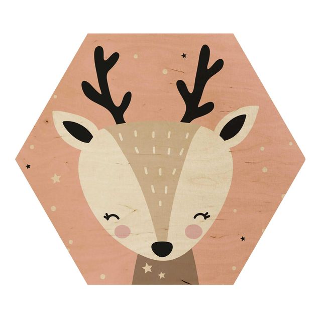 Wooden hexagon - Happy Deer