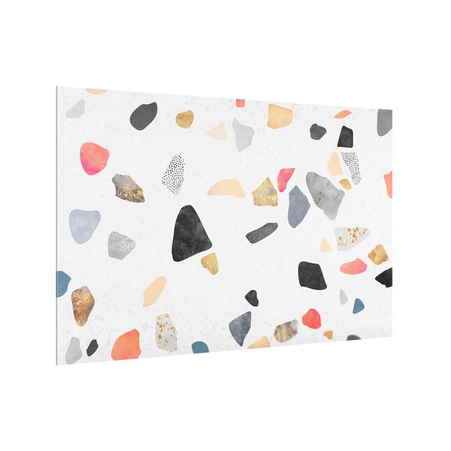 Glass splashback abstract White Terrazzo With Gold Stones