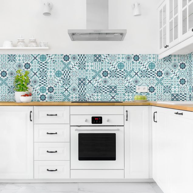 Kitchen splashback tiles Geometrical Tile Mix Turquoise