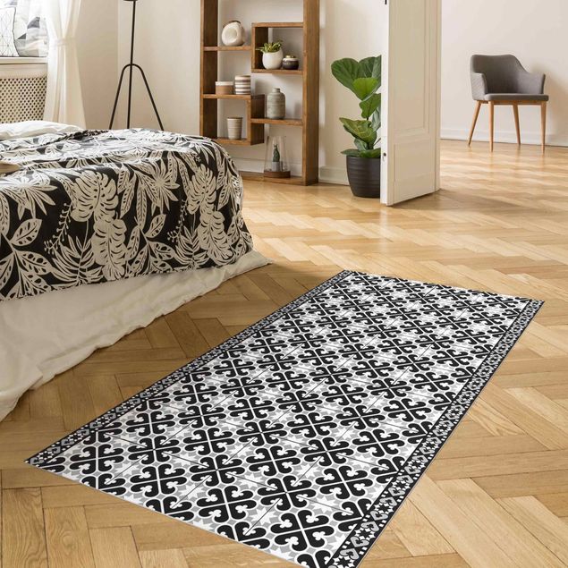 Runner rugs Geometrical Tile Mix Hearts Black