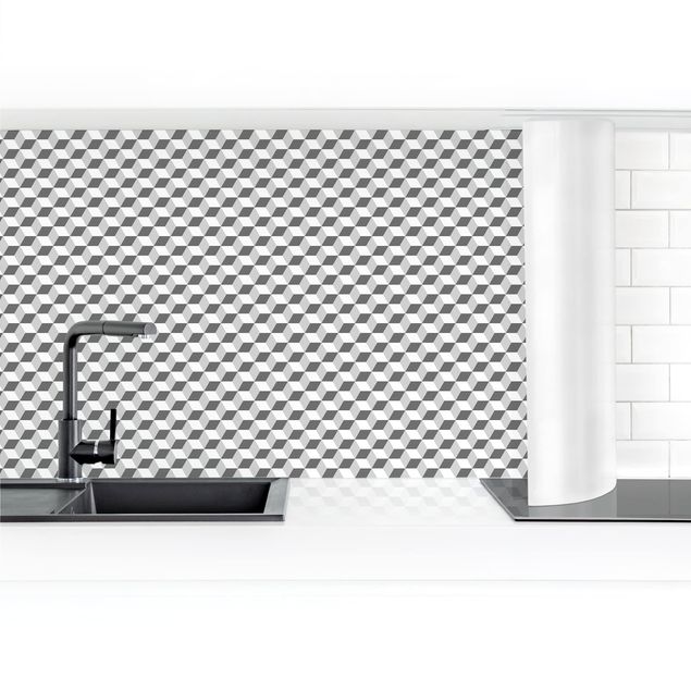 Kitchen wall cladding - Geometrical Tile Mix Cubes Grey