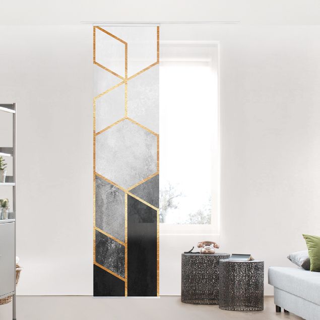 Sliding panel curtain - Golden Hexagons Black And White