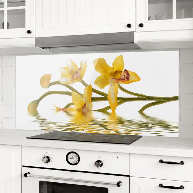 Glass splashback flower Saffron Orchid Waters