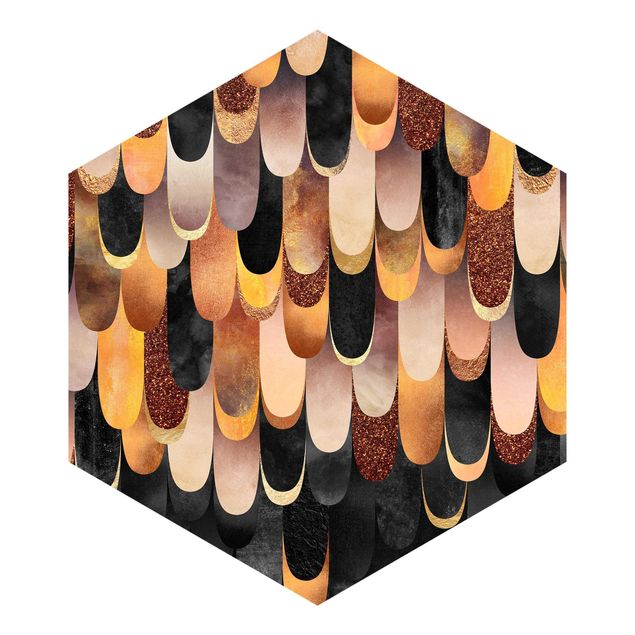 Self-adhesive hexagonal pattern wallpaper - Feathers Bronze Black