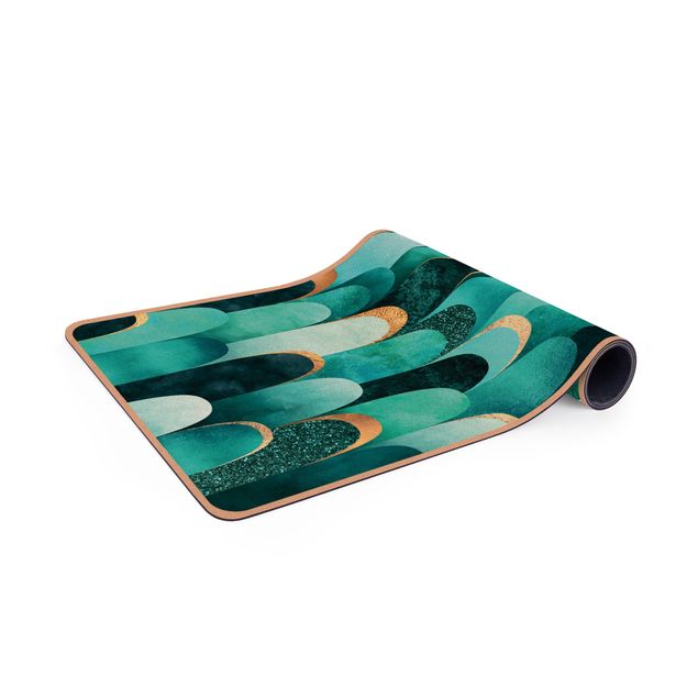 Yoga mat - Feathers Gold Turquoise