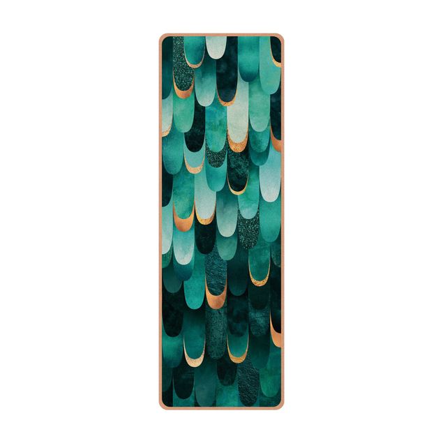 Yoga mat - Feathers Gold Turquoise
