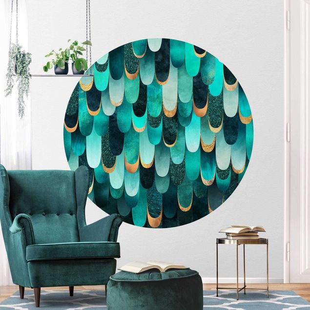 Wallpapers Feathers Gold Turquoise