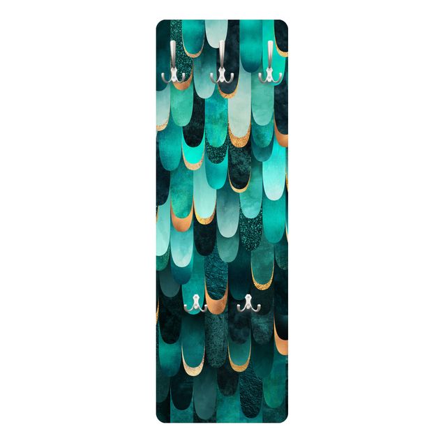 Coat rack modern - Feathers Gold Turquoise