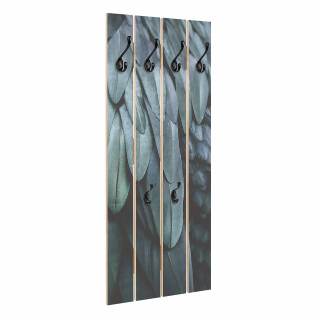 Wooden coat rack - Feathers In Aquamarine