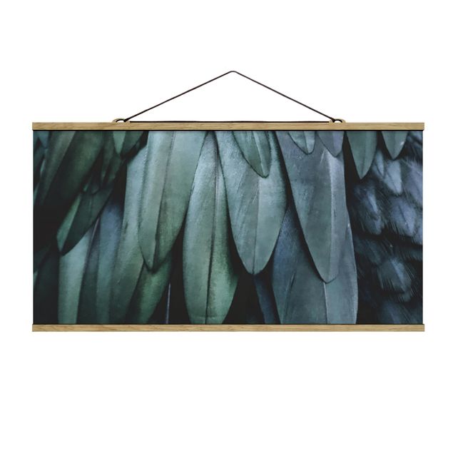 Fabric print with poster hangers - Feathers In Aquamarine - Landscape format 2:1