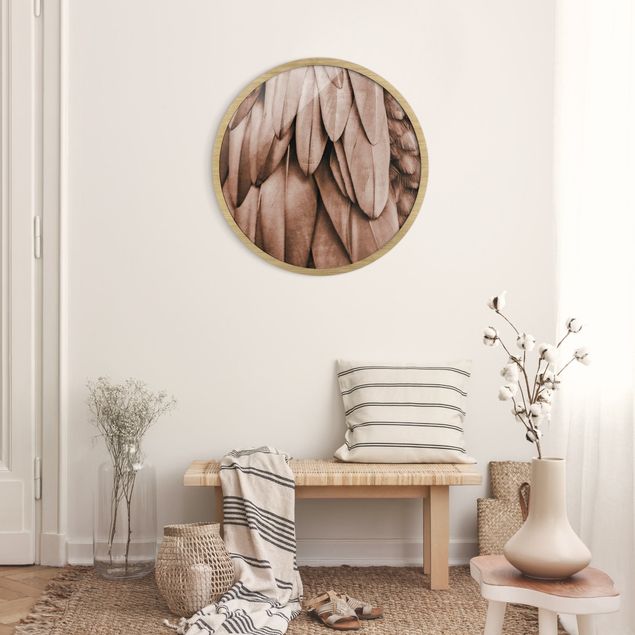 Circular framed print - Feathers In Rosegold