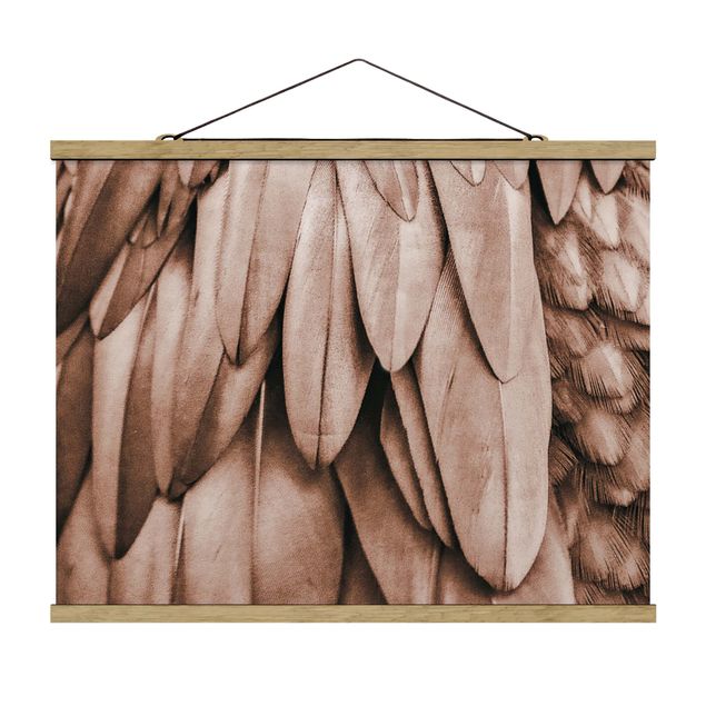 Fabric print with poster hangers - Feathers In Rosegold - Landscape format 4:3