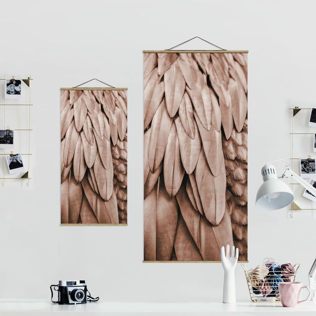 Fabric print with poster hangers - Feathers In Rosegold - Portrait format 1:2