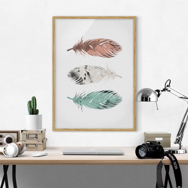 Framed poster - Feathers Pastel