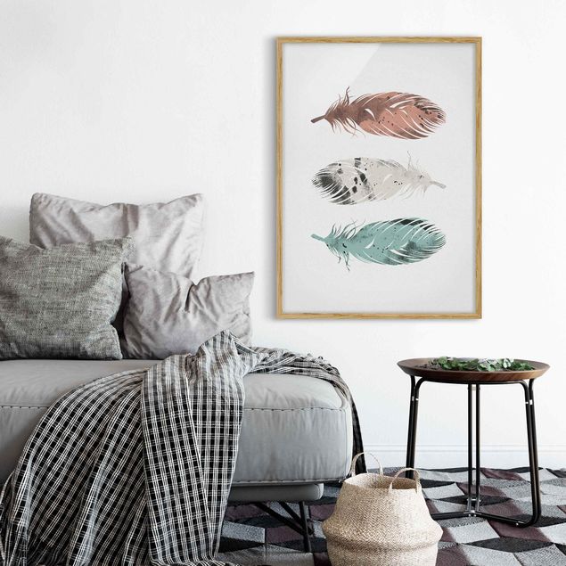 Framed poster - Feathers Pastel