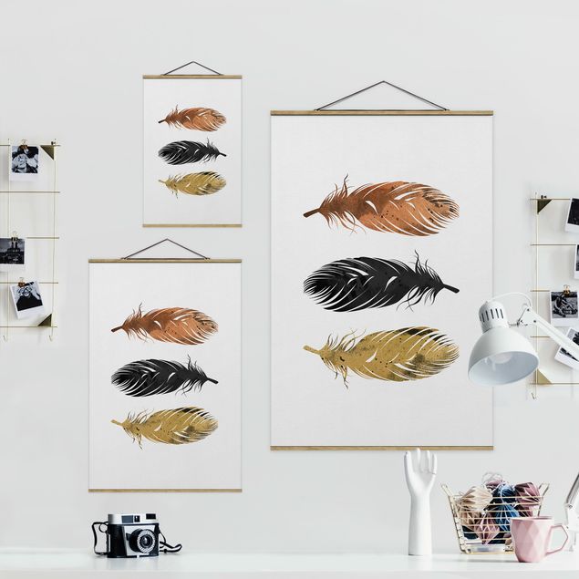Fabric print with poster hangers - Feathers - Portrait format 2:3