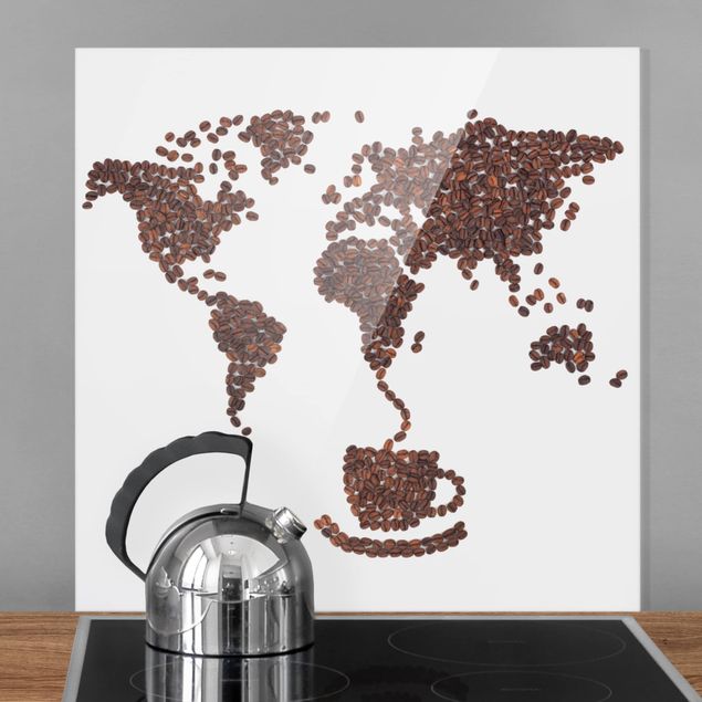Glass splashback kitchen baking and coffee Coffee around the world