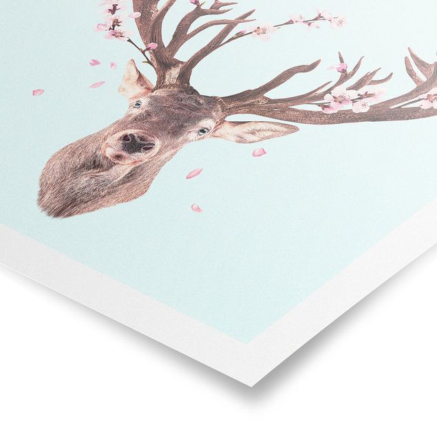 Poster - Deer With Cherry Blossoms