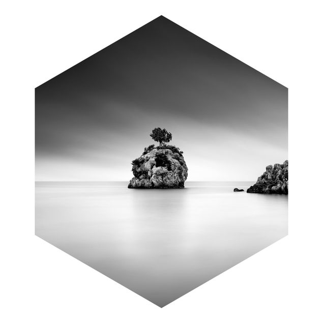 Self-adhesive hexagonal pattern wallpaper - Rocky Island In The Sea Black And White